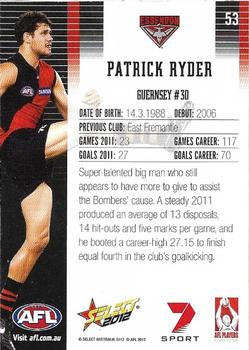 2012 Select AFL Champions #53 Patrick Ryder Back